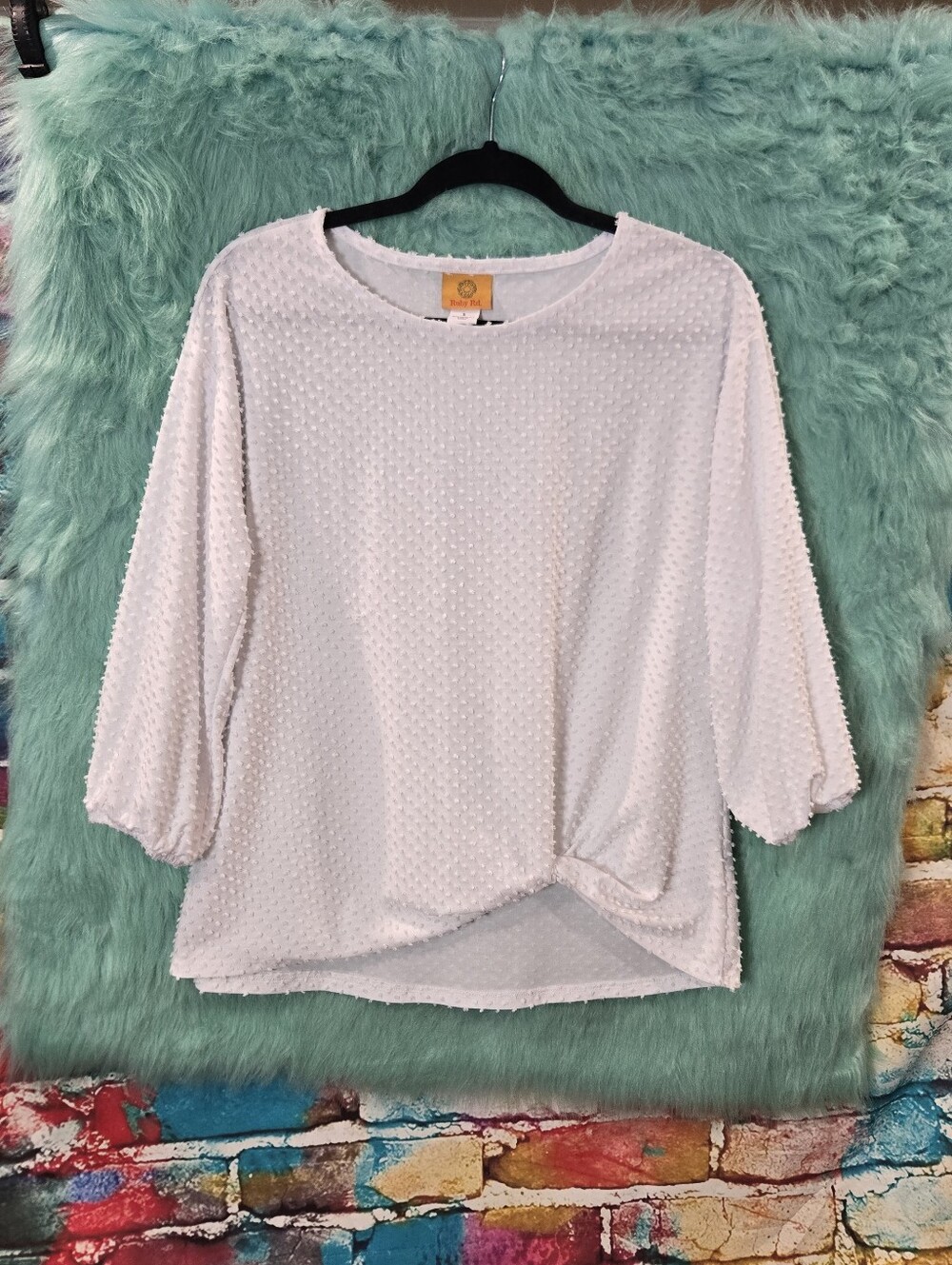 Ruby Rd White Swiss Dot 3/4 Sleeve Top Size S